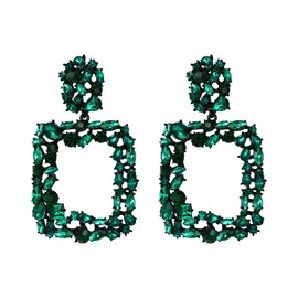 EVER FAITH Rhinestone Crystal Geometric Earrings for Women, Statement Square Drop Dangle Chandelier Green