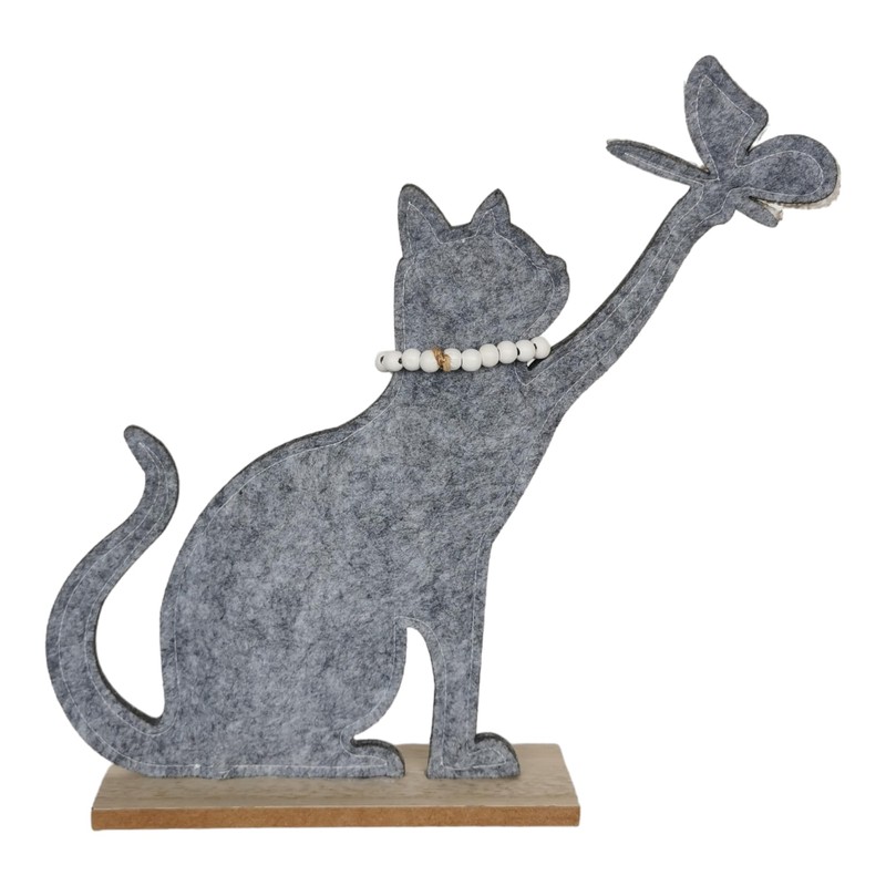 Goldbach Decorative Cat with Butterfly on Wooden Base 29 cm