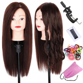 20 Inch 60% Human Hair Training Practice Head Styling Cutting Mannequin Manikin Head with Free Clamp Holder Brown Hair Doll Head