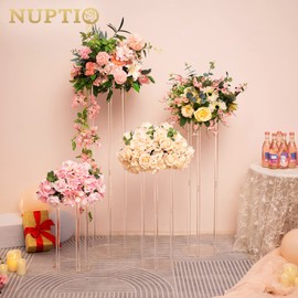 Nuptio Wedding Vases Centerpieces for Tables - 2pcs 15.7 inch Tall Acrylic Flower Vase Flowers Stand for Party Tables Decorations - Elegant Bulk Weddings Decoration Table Geometric Centerpiece Stands