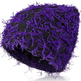 Chuarry Distressed Knitted Beanie Fuzzy Winter Hats Thick Warm Y2k Beanie Snow Knit Cap Skull for Women Men(Assorted Purple Black,Regular Style)