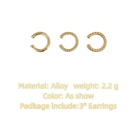 GAUEIOUR 3 Pcs Gold Ear Cuff Earrings Non Piercing for Women,Adjustable Clip on Cartilage Fake Earring, Helix Wrap Earring Set Jewelry for Women Gifts