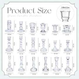 Mumufy 18 Pcs Glass Crystal Taper Candle Holders Clear Glass Candlestick Holder Fit 0.8 Inch Candles Crystal Decorative Candlestick Stand Centerpiece for Table Wedding Dining Party
