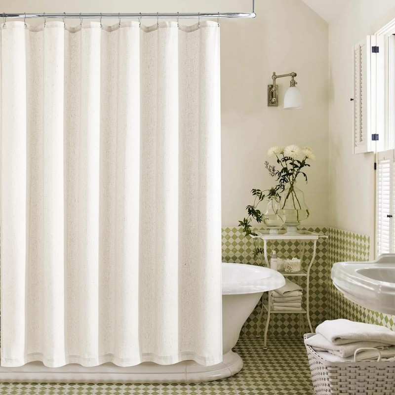 Cream 96 Inch Shower Curtain Linen Extra Long Shower Curtains