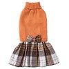 Orange Knitted Dog Sweater Dress, Plaid Dog Winter Clothes for