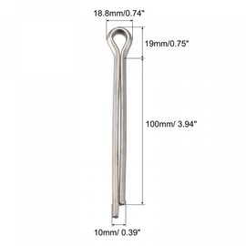 sourcing map 304 Stainless Steel Cotter Pins, 10mm x 100mm Hairpin Clip Fastener Fitting for Automotive, Mechanics, Silver Tone, 5Pcs