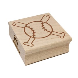 Baseball Crossed Bats Square Rubber Stamp for Stamping Crafting - 1.25in Small