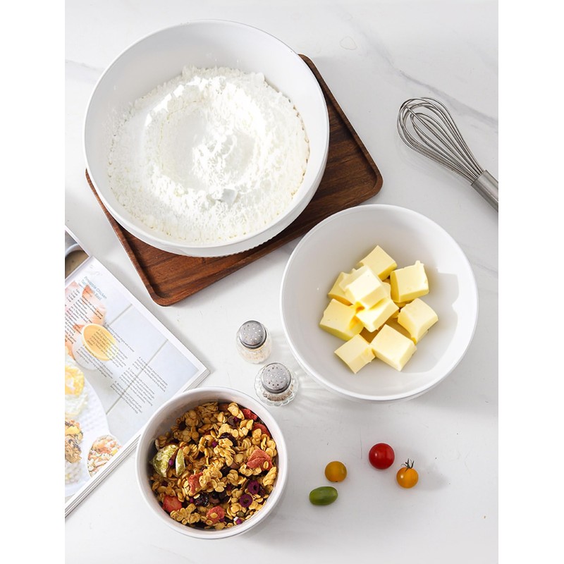 Large Ceramic Mixing Bowls, White Kitchen Bowls (1QT/2.3QT/4.6QT), Set of