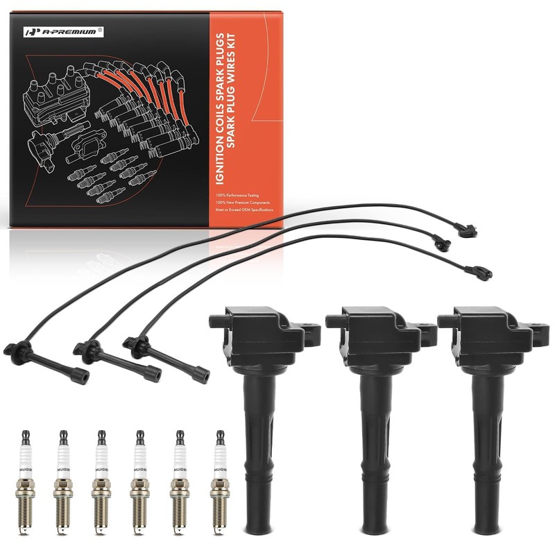 A-Premium 3 Ignition Coils with 3 Spark plug Wires and