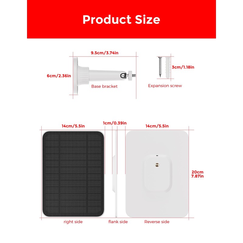 Solar Panel for Ring Doorbell, 5W IP66 Waterproof Solar Panel