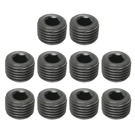 PATIKIL 1/4PT Male Pipe Plug Internal Hex Thread Socket, 10 Pcs Solid Stainless Steel Pipe Plug Fitting Set Hex Counter Sunk Pipe Plug for Pipe Air Tanks, Black