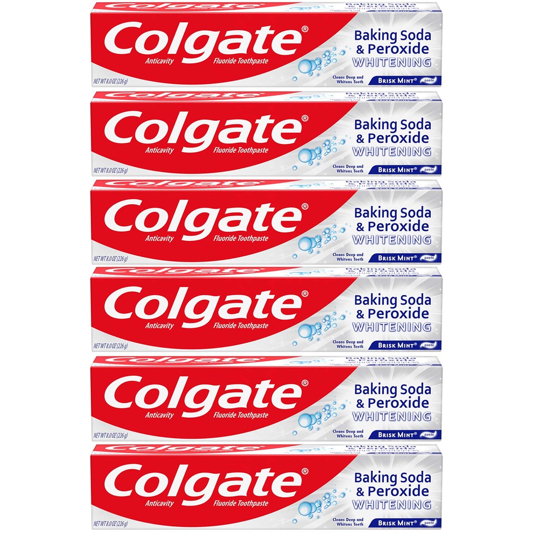 Colgate Baking Soda and Peroxide Whitening Toothpaste, Brisk Mint - 8 ounce (6 Pack)