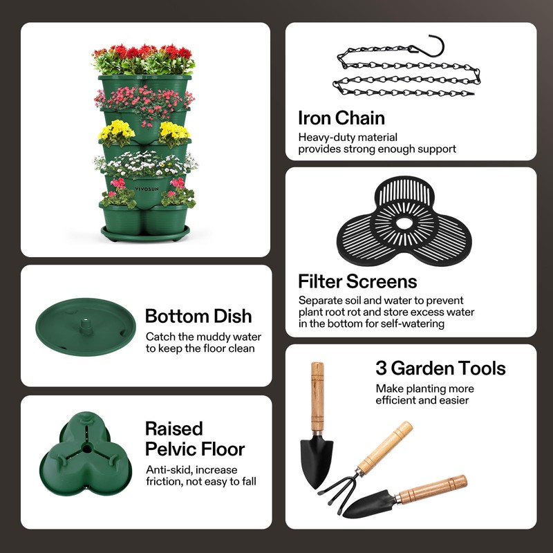 VIVOSUN 5 Tier Vertical Gardening Stackable Planter for Strawberries, Flowers,