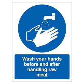 V Safety Wash Your Hands - Raw Meat - Portrait 200 x 300 mm - Glow In The Dark 1mm Rigid Plastic Safety Sign