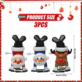 BRTNUP Pack of 3 Christmas Wind Up Toy, Party Bag Filler, Funny Clockwork Toy, Christmas Toy, Santa Claus, Reindeer, Snowman, Jumping Toy for Children, Christmas Toy
