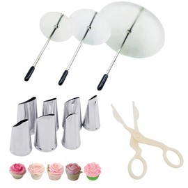 Cake Decorating Tool Kit, 7pcs Stainless Steel Icing Piping Nozzle Tips, 3pcs Cake Flower Nail and 1 Flower Lifters for Cake Fondant Cupcake