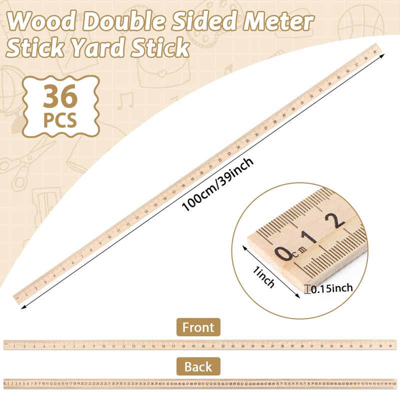 gisgfim 36 Pack 39 Inches Wood Double Sided Meter Stick