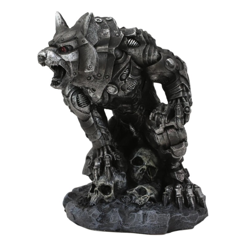 Ebros Gift Steampunk Robotic Werewolf Crushing Skull Statue Lycan Cyborg