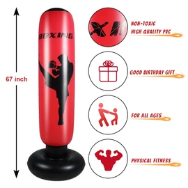 67 inch Inflatable Punching Bag for Kids, Boy Boxing Bag for Kid, Focus Punching Bag for Practicing Karate, De-Stress Boxing Bag for Adults (Red)