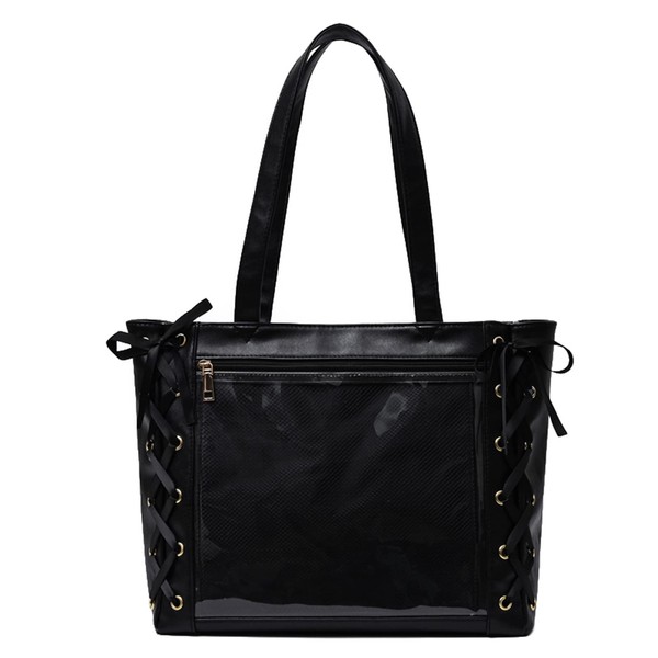 Wowcarbazole Pain Bag, Tote Bag, Clear, A4, Clear Bag, Shoulder Deco Bag, Women's, A01. Ribbon Black