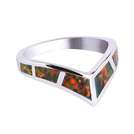 KELITCH Opal 925 Sterling Silver Rings Handmade Band Rings Engagement Couple Rings for Girls Women, Bead, No-Gem-Tye