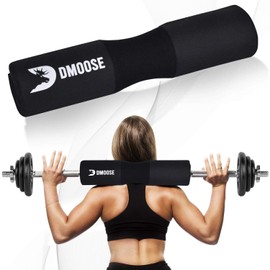 DMoose Barbell Squat Pad for Hip Thrust, Squats & Lunges - Relief Pressure from Neck, Shoulder & Lower Back Support - Standard & Olympic Non-Slip EVA Foam Hip Thrust Machine Bar Pad with Safety Strap