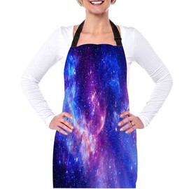 afidomu Kitchen Cooking Apron Galaxy Starry Sky Blue Purple Star Sky Apron Home Baking Chef Apron Waterproof For Women Men 31X27 Inches