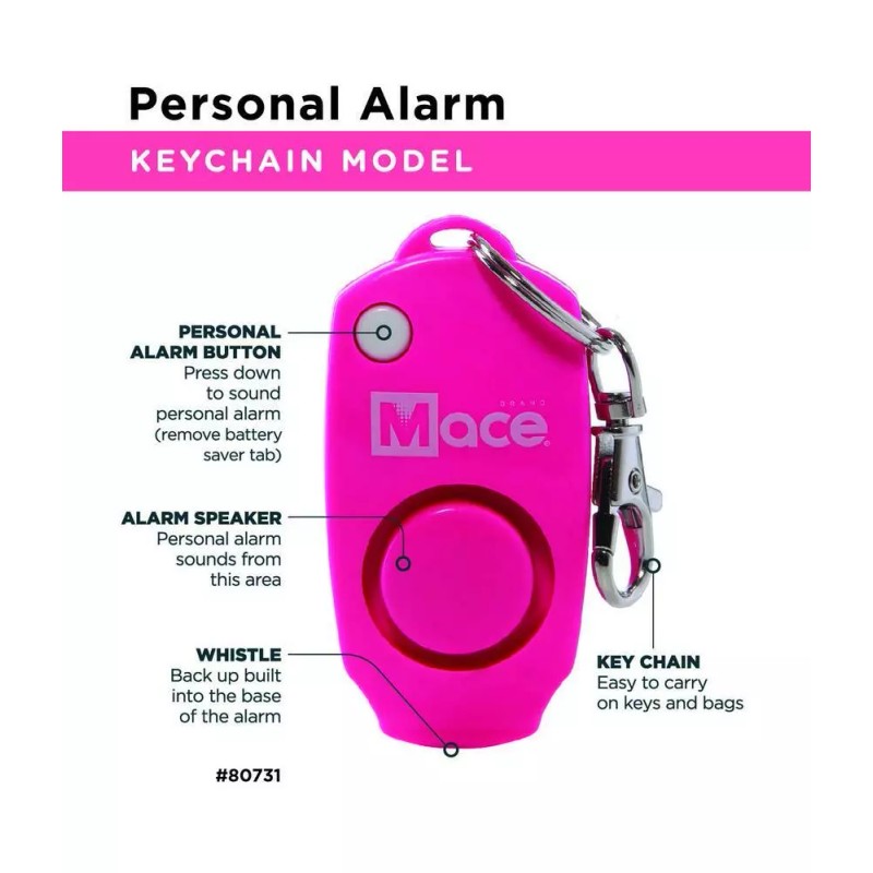 MACE Personal Alarm w/ Keychain- Neon Pink- 80731