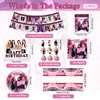 Ainvliya Black Birthday Decoration Tablecloth Pink Banner Party Tableware Birthday