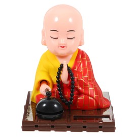 FAVOMOTO Little Buddha Statue, Solar Little Monk Figurine Chinese Funny Car Shaking Head Toy Solar Buddha Car Dashboard Ornament for Home Wealth Health Lucky Feng Shui Decor