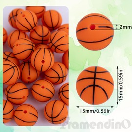 Framendino, 25 Pack Silicone Beads 15mm Sports Bead Basketball for Keychain Making DIY Crafts