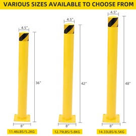 Safety Bollard 6 Packs, 42 Inch Height Bollard Post, 4.5 Inches Diameter Steel Pipe, Yellow Safety Steel Bollard with 24 Anchor Bolts, Driveway Security Bollards for Traffic-Sensitive Area