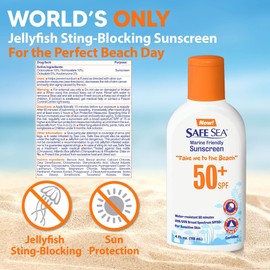 Safe Sea Jellyfish Sting-Blocking Sunscreen, SPF 50+ Lotion 4oz, Waterproof, Biodegradable, Coral Reef-Safe – Body and Face Sunscreen, Anti-Jellyfish and Sea-Lice sting protection. 4 FL Oz (Pack of 3)