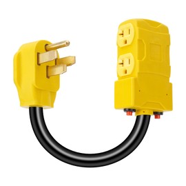 YEHERIT 50 Amp to 20 Amp 110 RV Distribution Adapter Cord, 1.5FT 4 Prong NEMA 14-50P Male Plug to 4 X 5-20R/15R Female RV Generator Adapter，Mutiple Household Outlet w/ 20amp Circuit Breaker