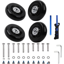 Suitcase Casters, Alloy Steel, Set of 4, Wheels, Tires, Replacement, Repair, DIY Replacement, With Saw For Cutting (Wheel Diameter 2.4 inches (60 mm), Wheel Width 0.7 inches (18 mm), Axles 1.2 / 1.4