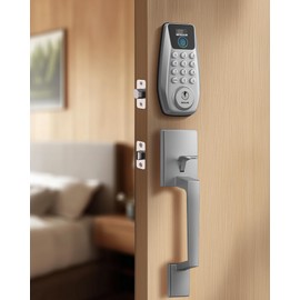 DESLOC C110 Keyless Entry Door Lock with Handle Set&Display (Smart Screen), Fingerprint Door Locks, Keypad Deadbolt, Auto-Lock, Backlit Keys, Passage Mode, IP54 Waterproof