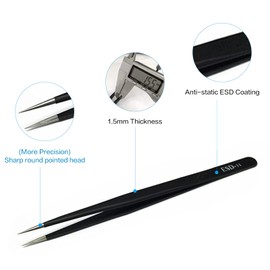 Kolroo 6PCS Precision Tweezers Set, Upgraded Anti-Static Stainless Steel Curved of Tweezers, ESD Tweezers Kit for Electronics, Soldering, Laboratory Work, Jewelry-Making, Craft (Black)