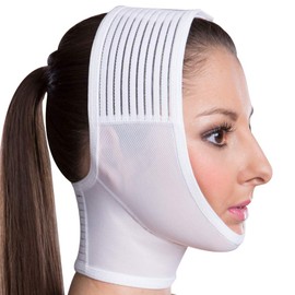 LIPOELASTIC- FM extra- Post Surgical Chin and Neck Lifting Compression Mask for Women and Men with Velcro fastener, Jowl Tightening (White, XL)