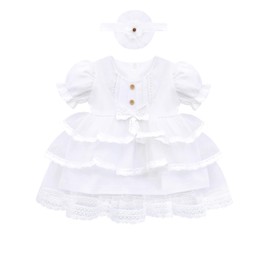 Baby Girl Newborn Puff Short Sleeve Unique Tutu Skirt Dress, Baby Girl Princess Dress with Flower Headband, White, 9-12 Months