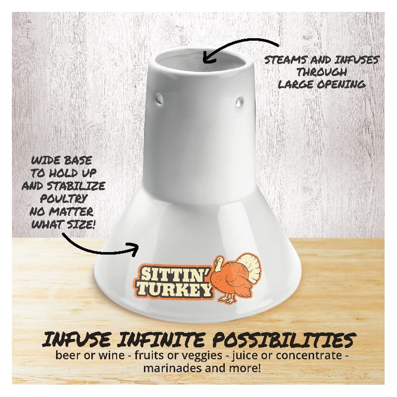 Sittin' Turkey Ceramic Beer Can Roaster & Steamer- Easily Infuse