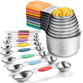 Magnetic Measuring Cups and Spoons Set of 17 Stainless Steel Measuring Cups & Double Sided Magnetic Measuring Spoons with 1 Leveler for Dry and Liquid Ingredients