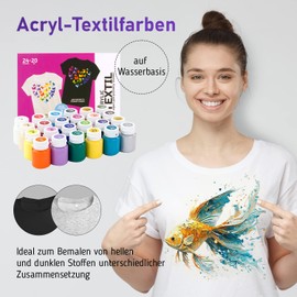 7 Artists Textile Paint, Machine Washable – 24 Fabric Paints Washable x 20 ml – Fabric Paint for Clothes, Shoes, Jeans, Bags, T-Shirt Painting