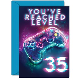 35th Gamer Birthday Cards for Men Women - You've Reached Level 35 - Happy 35 Birthday Card for Brother Sister Uncle Auntie Friend, 5x7 Inch Thirty-Five Thirty-Fifth Bday Video Game Greeting Cards