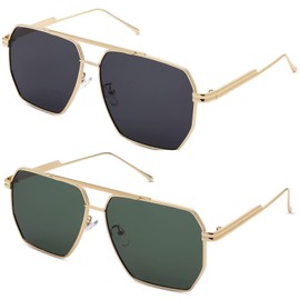 COASION Oversized Square Trendy Sunglasses for Women Men Classic Large Metal Retro Shades Vintage UV400 Sun Glasses (Gold/Grey + Gold / G15)