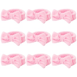Casoty 9 Pcs Pink Spa Headband, Sleepover Party Favors, Soft Coral Fleece Makeup Hair Band, Skincare Headbands, Makeup Headband for Face Washing Shower Yoga Spa Party