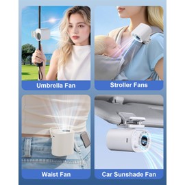 WISFISSH Portable Clip On Fan for Umbrella,Ultra Light 0.28 Lb,100 Wind Speed Stepless Adjustment,Personal Rechargeable Clip On Fan for Umbrella Beach Outdoor Travel Essential(White)