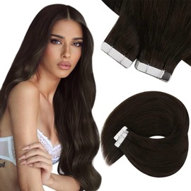 Sunny Tape in Human Hair Extensions, 2 Darkest Brown Tape in Extensions Real Human Hair Straight Tape in Brown Hair Extensions Remy 40g 20pcs 12inch