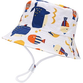 XYIYI Little Kids White Whale Bucket Hat Adjustable Sun Hats Breathable Beach Hat for 2-4 Years Old Boys Girls
