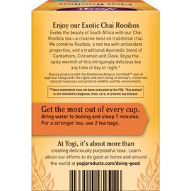 Yogi Tea - Chai Rooibos Tea (4 Pack) - Warming and Spicy Sweet with Antioxidants - Ayurvedic Herb Blend - Caffeine Free - 64 Organic Herbal Tea Bags