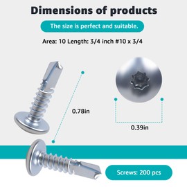 Trailer Screws Self Tapping Heavy-Duty Enclosed #10 x 3/4" Self-Drilling Sheet Metal Screws for Trailer & Cargo Trailer Exterior 200 Pack (Zinc Coated)
